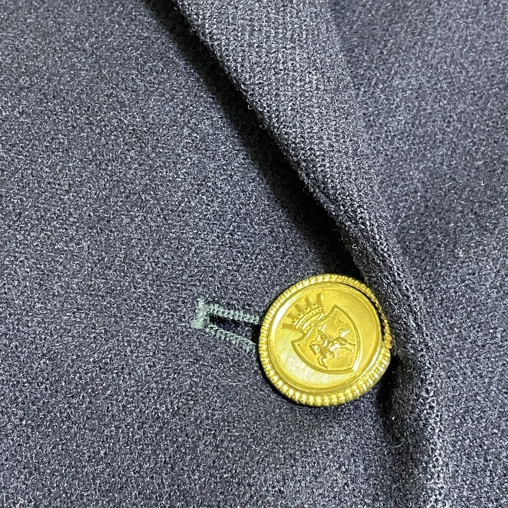 Vtg Womens WOOL BLAZER JACKET Gold Accent Buttons Preppy 90s Academic‎ Navy Sz 8